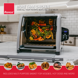 The Ronco 6000 Digital Rotisserie Oven cooks more than just chicken. The included multipurpose rotisserie basket is great for vegetables, pork, fish, ribs, roast, hot dogs, and more!