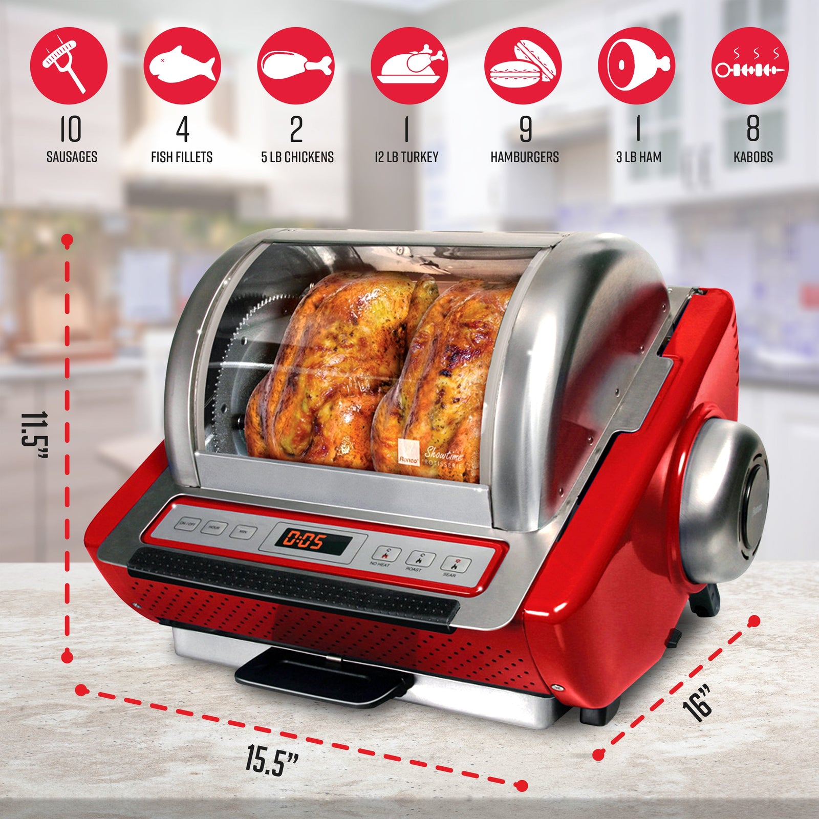 Showtime EZ-Store Rotisserie, Red – Ronco
